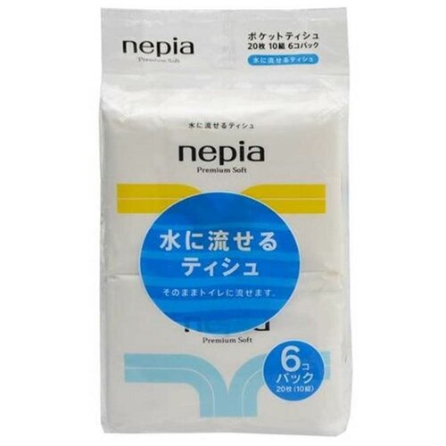 Купить Бумажные носовые платочки водорастворимые, двухслойные Nepia Premium Soft, 6 упаковок по 10 шт., Япония, Бумажные салфетки