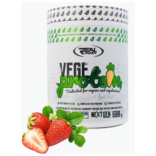 Растительный протеин для веганов Real Pharm, 600г (Клубника) / Для похудения и набора массы
