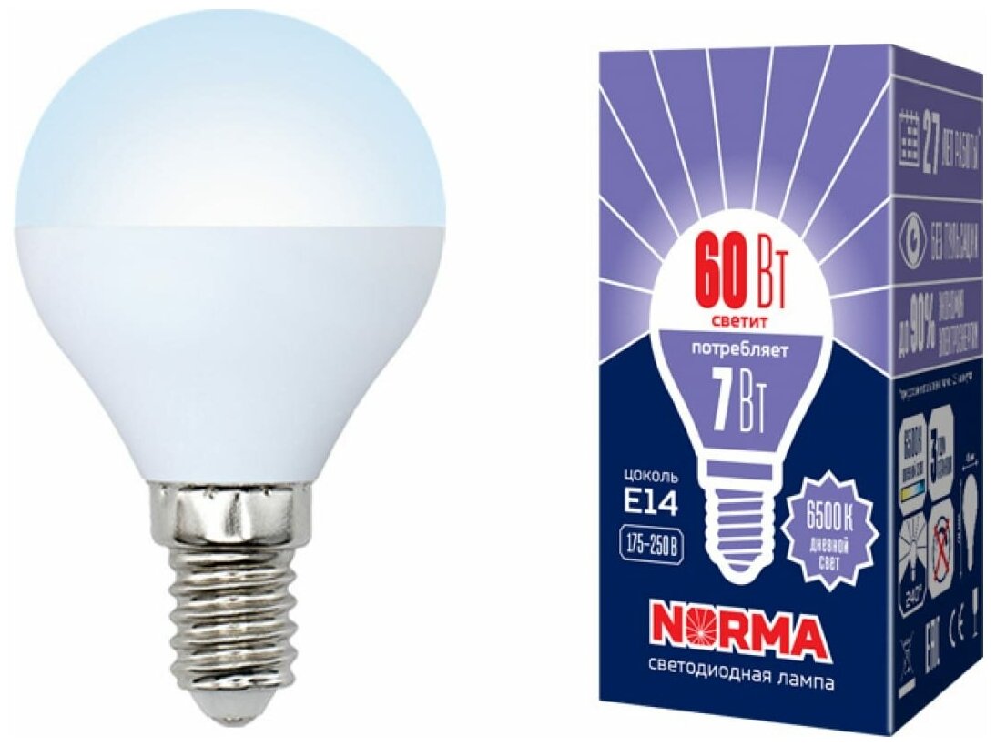 Типы/Лампочки/Светодиодные Volpe Лампа светодиодная E14 7W 6500K матовая LED-G45-7W/DW/E14/FR/NR UL-00003818