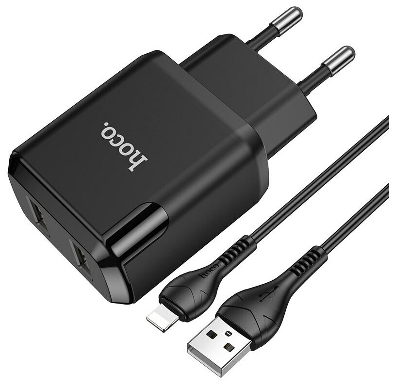 СЗУ, 2 USB 2.1A 10.5W (N7), HOCO, Lightning, Умная зарядка, черный