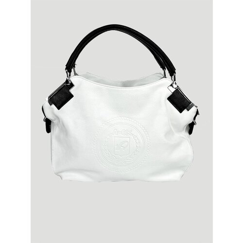 Сумка  тоут  повседневная, искусственная кожа, экокожа, вмещает А4, внутренний карман, регулируемый ремень, белый