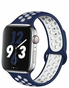 Ремешок для смарт-часов Apple Watch Series 1 2 3 4 SE 5 6 7 8 ultra Nike силиконовый найк перфорация браслет 42/44/45/49 мм, синий белый