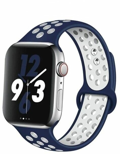 Ремешок для смарт-часов Apple Watch Series 1 2 3 4 SE 5 6 7 8 Nike силиконовый найк перфорация браслет 38/40/41 мм, синий белый