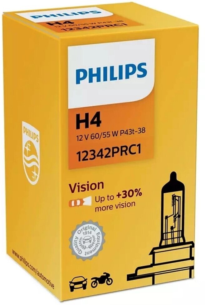 Галогенная лампа Philips H4 (60/55W 12V) Vision 1шт