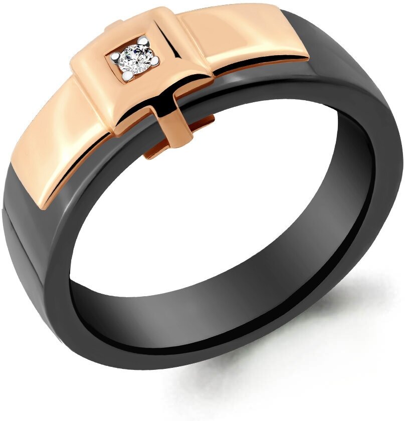 Кольцо Diamant online, золото, 585 проба, керамика, бриллиант, размер 18.5