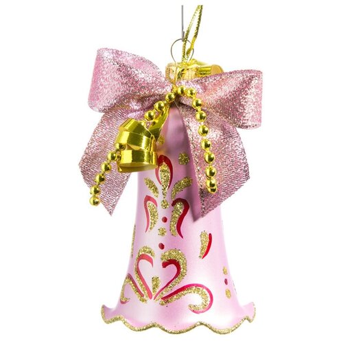 Елочка Елочная игрушка Колокольчик Сувенирный 8.5 см, розовый, стекло, подвеска С 947