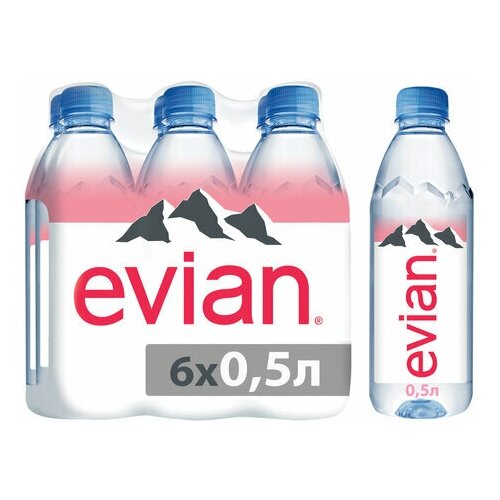 фото Вода негазированная минеральная evian (эвиан), 0,5 л, пластиковая бутылка, 13861, 2 шт.