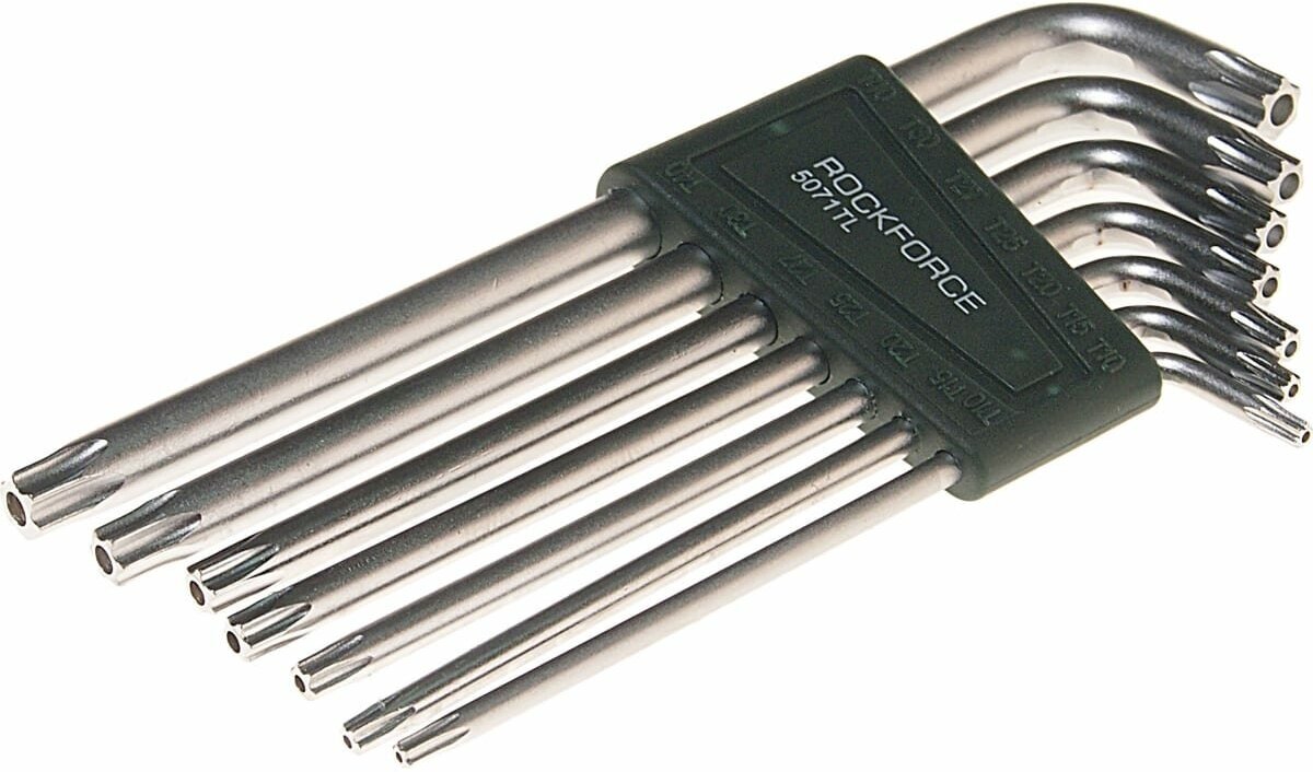 Набор ключей TORX держат. ROCKFORCE RF-5071TL, 7 предметов, экстрадлинные, Т10Н-Т40Н, с отверстием, на пластиковом держателе