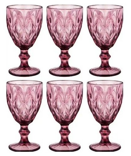 Набор цветных бокалов для вина 340 мл. 6 шт. / цветные бокалы под вино / бокалы / разноцветные бокалы / фужеры для вина / фужеры, розовые