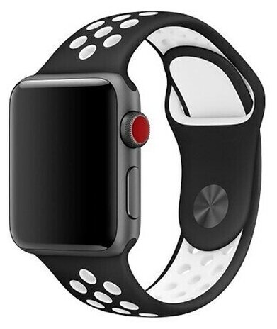 Cиликоновый ремешок спортивный для Apple Watch Series 1-8 - 38/40/41 мм (эпл вотч), черный-белый