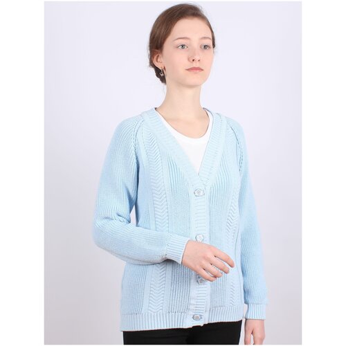 Кардиган женский вязаный на пуговицах голубой размер 46