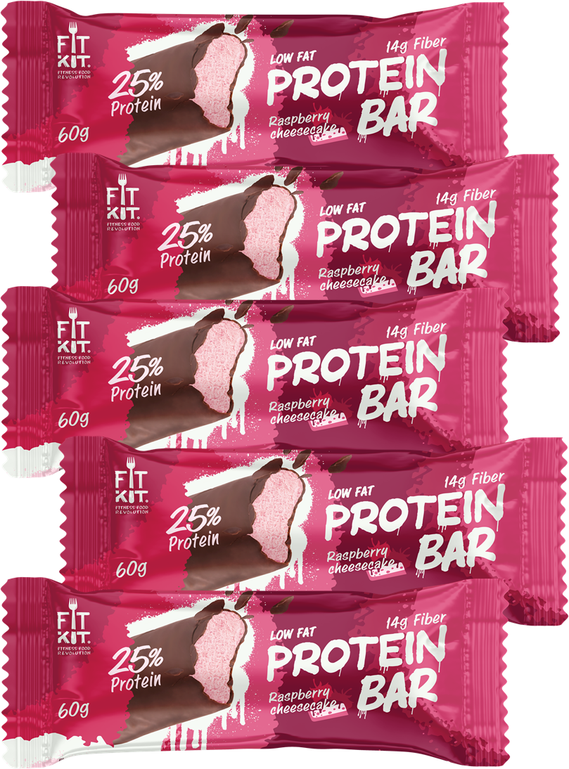 Fit Kit Протеиновый батончик без сахара Protein BAR, 5шт по 60г (Малиновый чизкейк)