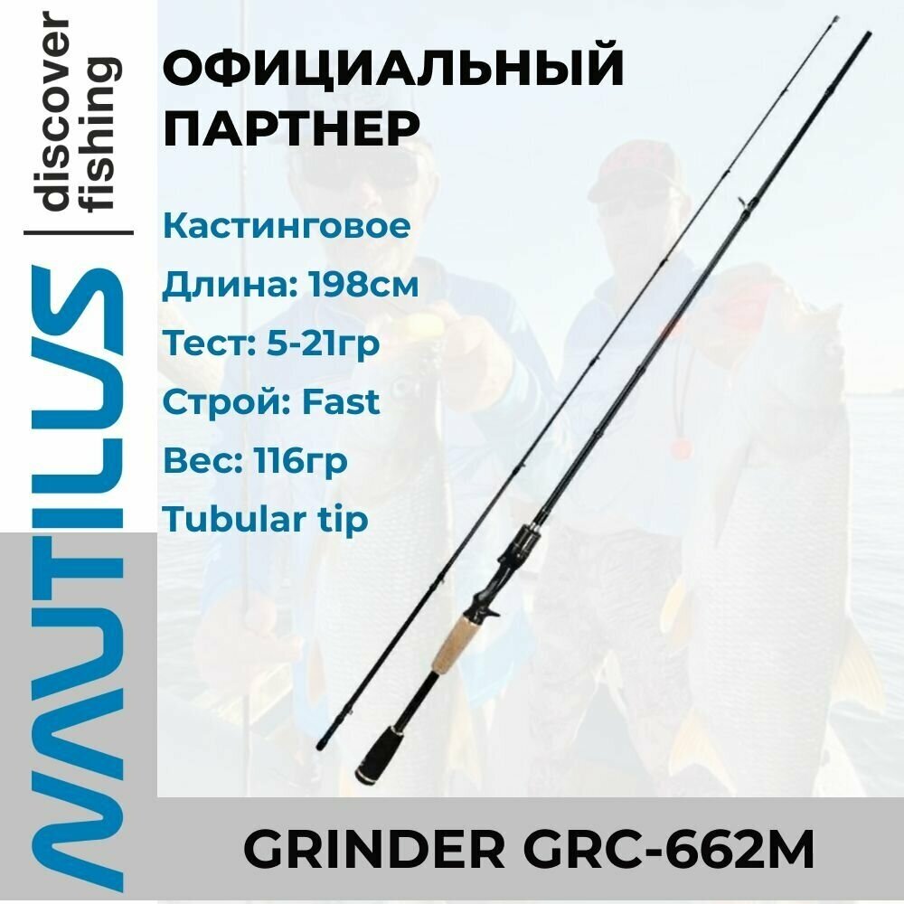 Удилище спиннинговое Nautilus Grinder 198см 5-21гр / кастинговое / для ловли твичинговой проводкой / воблеров-минноу