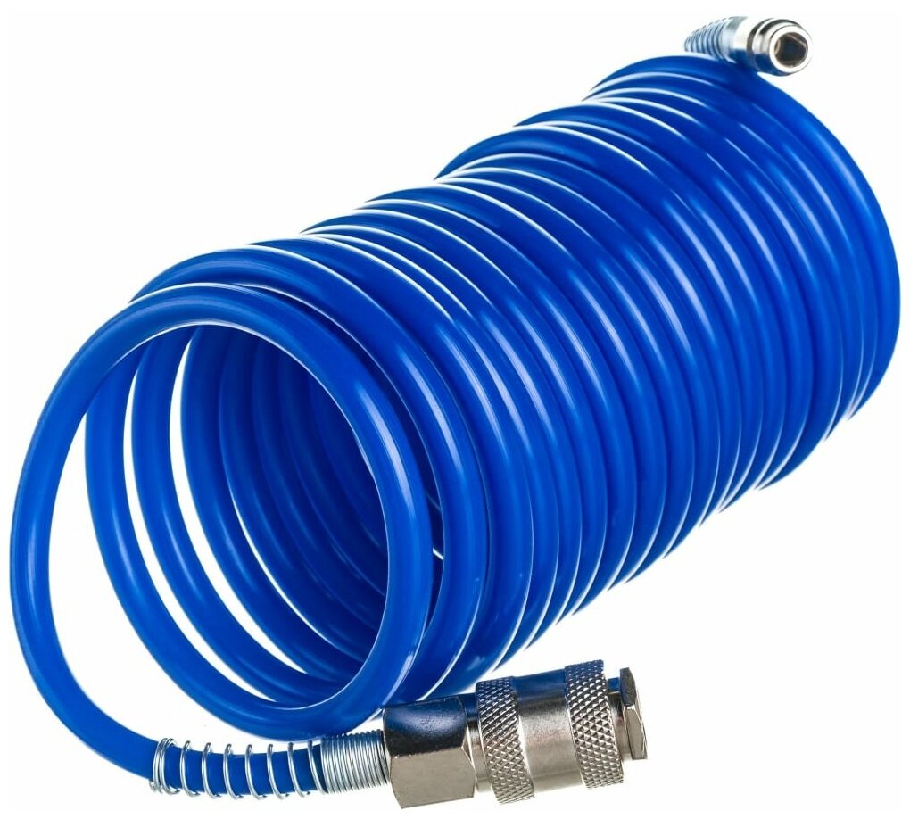 Pegas pneumatic Шланг спиральный синий с быстросъемными соединениями профи 5м 5х8мм 20бар 4910