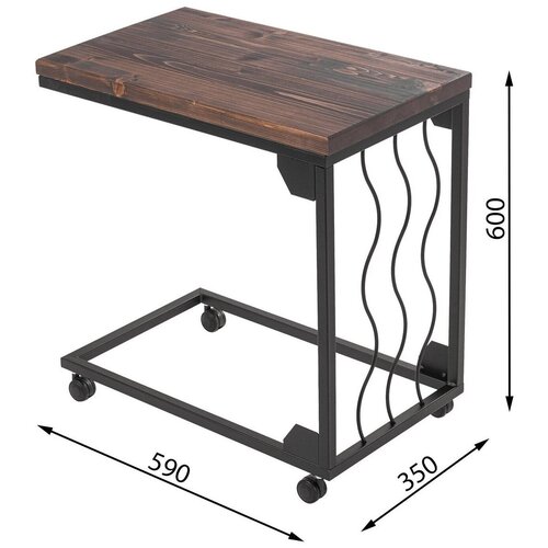 фото Журнальный консольный стол на колесиках черный/темно-коричневый из стали и дерева в стиле лофт высотой 60 см ilwi