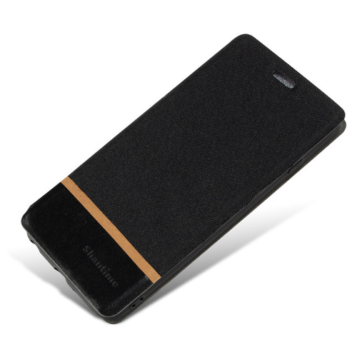 фото Чехол-книжка mypads для xiaomi poco x3 / x3 nfc / x3 pro из водоотталкивающей ткани под джинсу с золотой полосой и вставкой под кожу черный