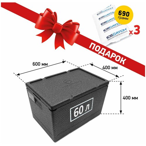 фото Термоконтейнер stp pro 60 л. с аккумуляторами холода (3 шт. по 690гр.)/ ударопрочный термобокс из вспененного полипропилена