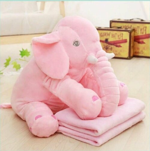 Мягкая игрушка - подушка Слон с пледом внутри, 60 см.(розовый)