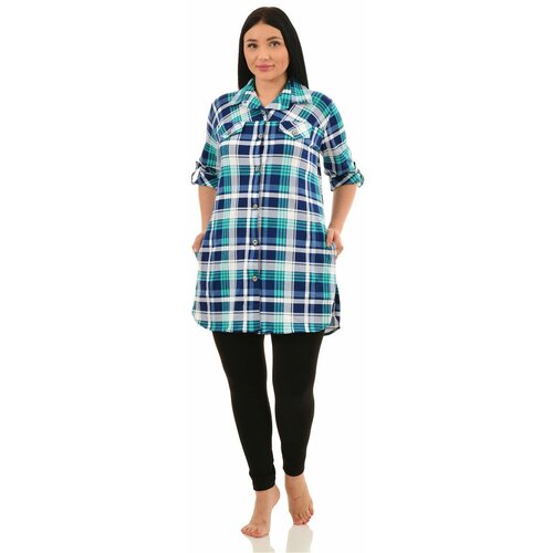 Туника Инсар Текстиль, застежка пуговицы, укороченный рукав, карманы, размер 54-56, зеленый