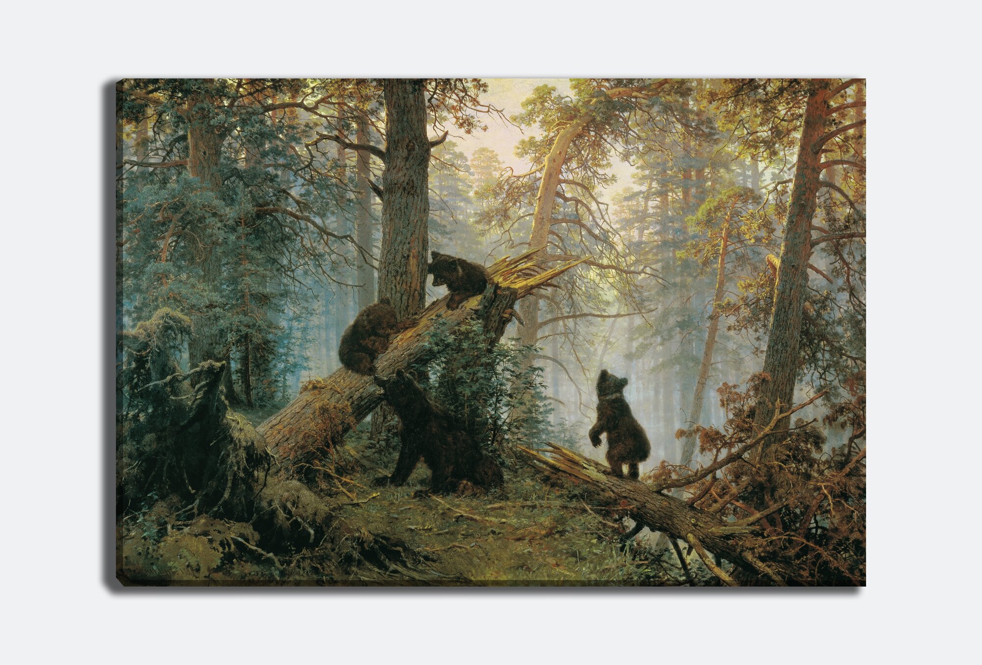 Картина для интерьера на холсте Ивана Шишкина «Утро в сосновом лесу» 50х70, холст без подрамника