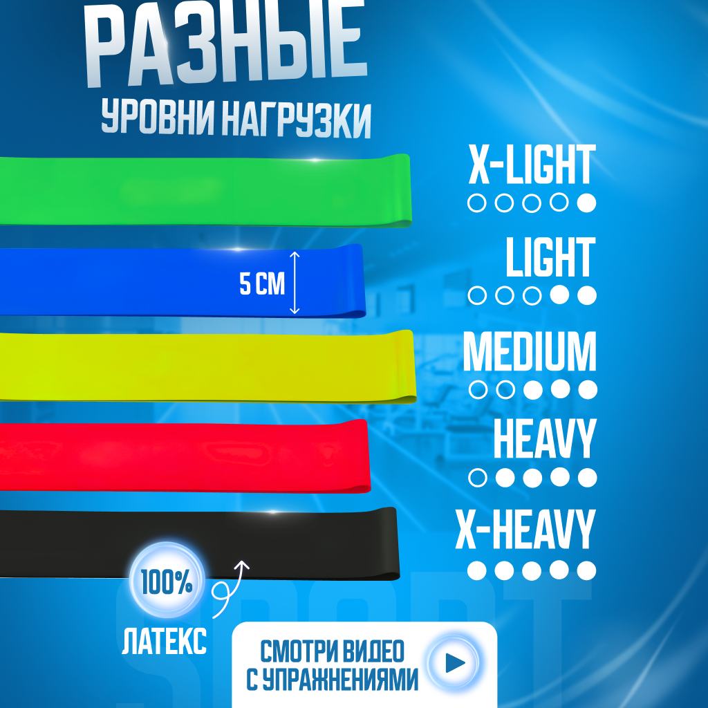 Фитнес-резинки Solmax, 5шт, 1,5кг-5,5кг