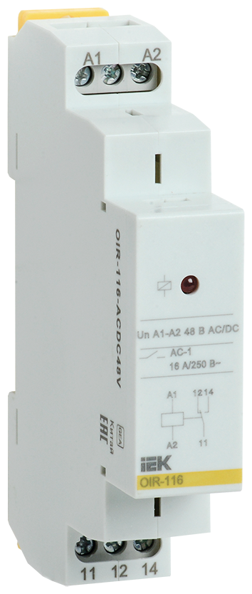 Промежуточное реле IEK OIR 1 контакт, 16А, 48В AC/DC OIR-116-ACDC48V