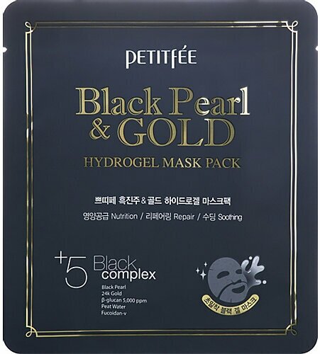 Petitfee Маска гидрогелевая жемчуг/золото - Black pearl&gold hydrogel mask pack, 32г