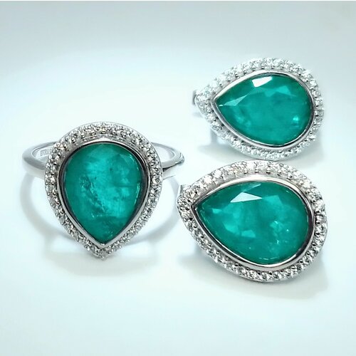 фото Ювелирный комплект : серьги, кольцо, серебро, 925 проба, родирование, турмалин синтетический, размер кольца 18 нет бренда