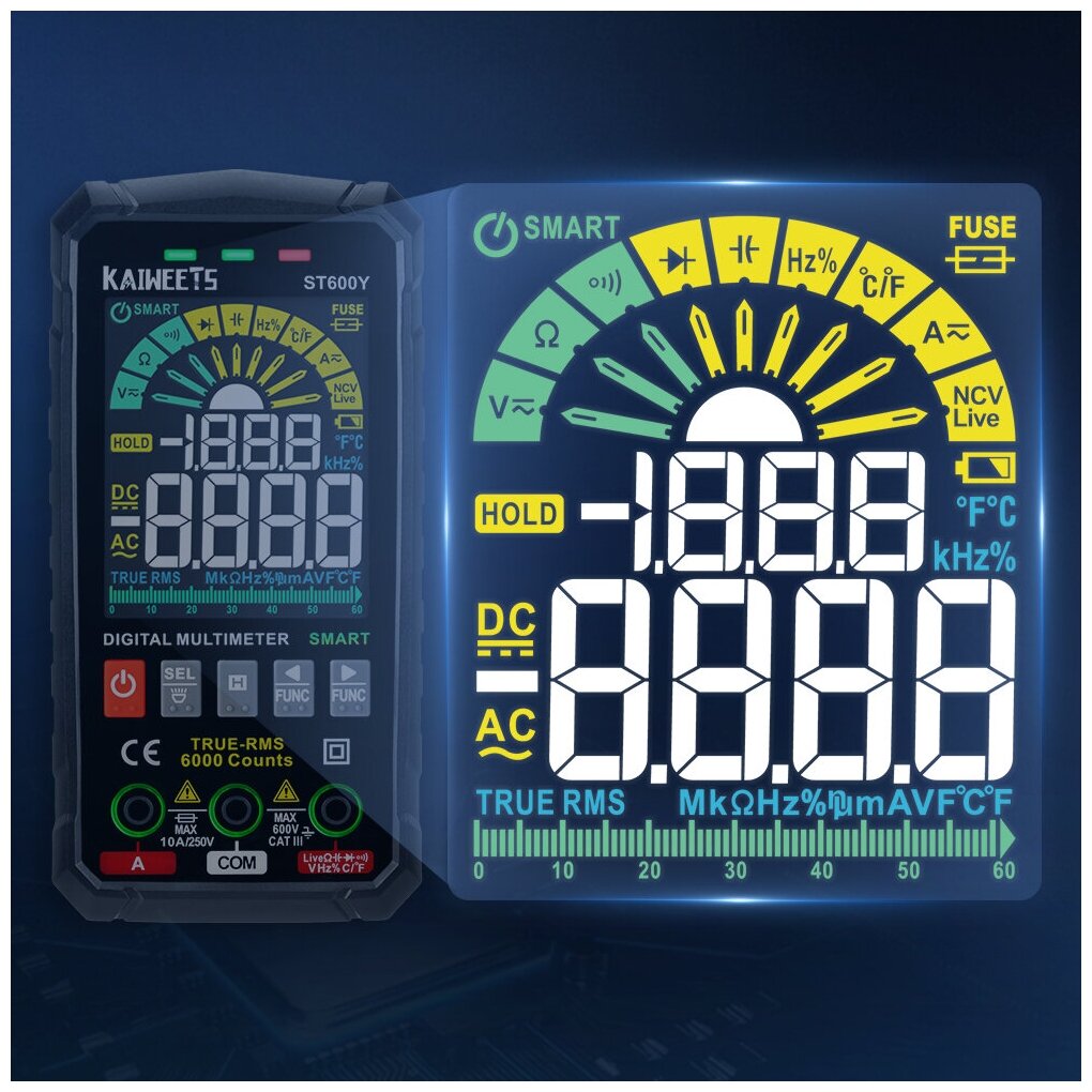 Цифровой компактный мультиметр True RMS KAIWEETS ST600Y с NCV. 14 функций. - фотография № 6