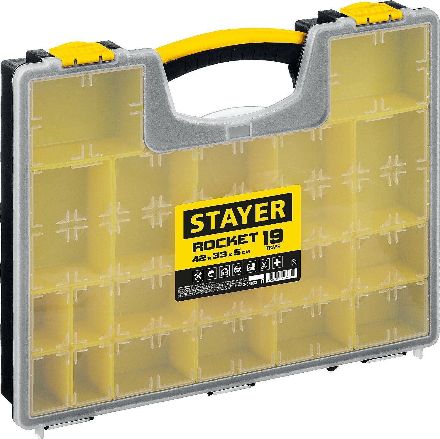 STAYER ROCKET-19, 420 x 330 x 50 мм, (16.5), пластиковый органайзер с 19 съемными лотками (2-38032)