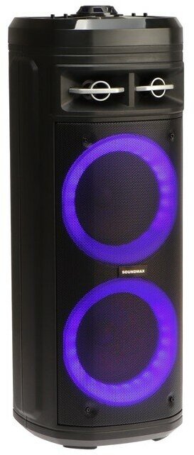 Портативная колонка Soundmax SM-MS4207, 80Вт, 3600мАч, FM, BT, USB, TWS, подсветка, черная