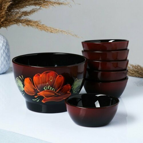 Набор салатников Лето 6х02л 1х1л мак на черном 2407₽