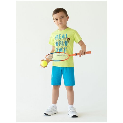 фото Комплект для мальчика 790 утенок (футболка+шорты), рост 116 см, салат_бирюза_дино