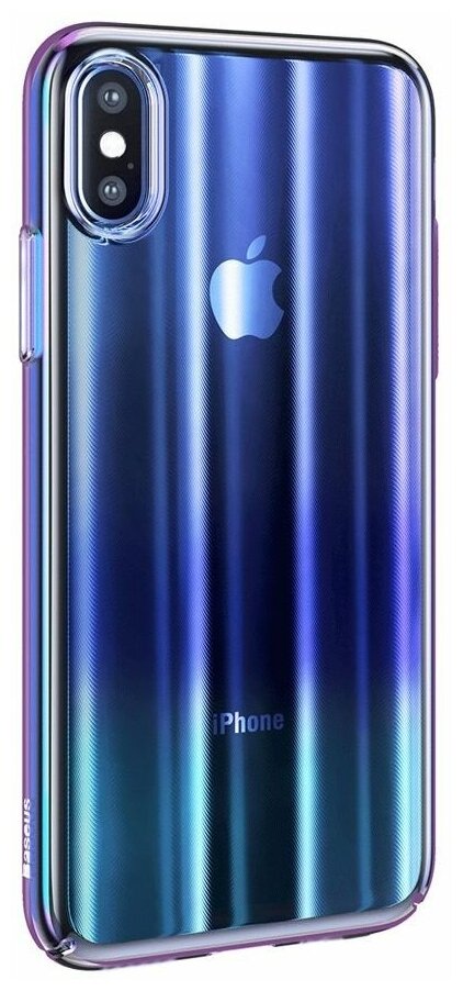 Накладка задняя Baseus для APPLE iPhone XS, Aurora, пластик, прозрачная, глянцевая, цвет: синий