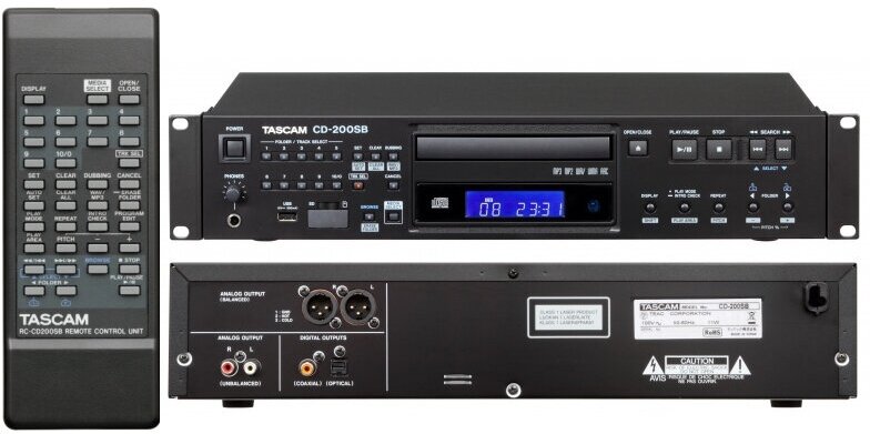 Tascam CD-200SB CD/SD/USB проигрыватель Wav, MP3, MP2, WMA, AAC, RCA/ XLR/SPDIF, CD-Text, Anti-shock, CD pitch 14%, 2U, пульт ДУ