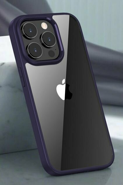 Прозрачный чехол для Apple IPhone 14 Pro / Айфон 14 Про с силиконовым кантом Crystal Case (Фиолетовый)