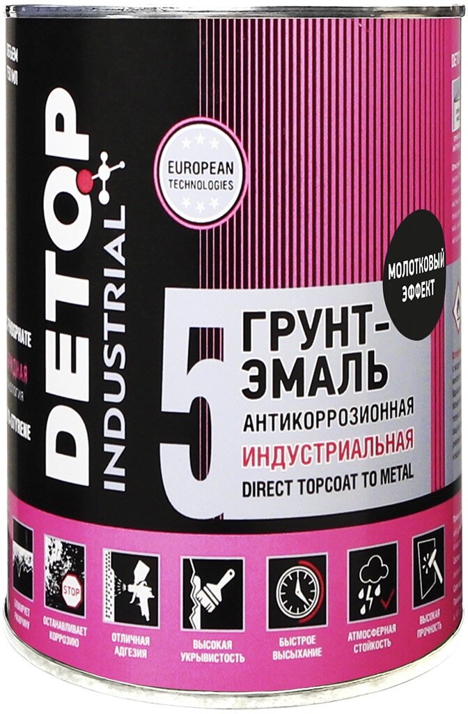 DETOP DTIP07844 Краска серая банка 1K 0,75л. (грунт-эмаль) молотковая полуматовая №5 DETOP (DTI-P07844)