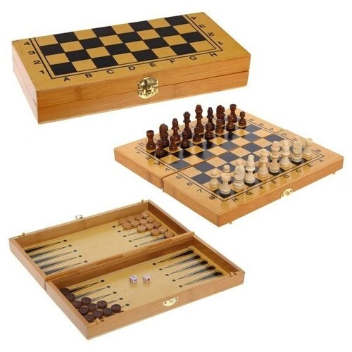 Игра настольная шахматы, шашки, нарды, 231291, 29*16*4.5 см.