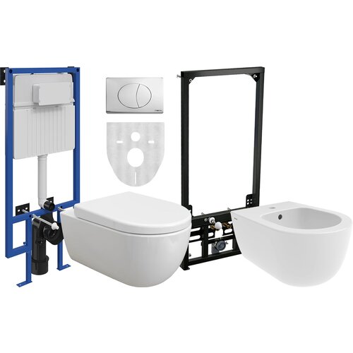 Комплект Унитаз подвесной BOCCHI V-Tondo 1416-001-0129 белый глянцевый, с микролифтом + Система инсталляции для унитазов STWORKI + Биде подвесное