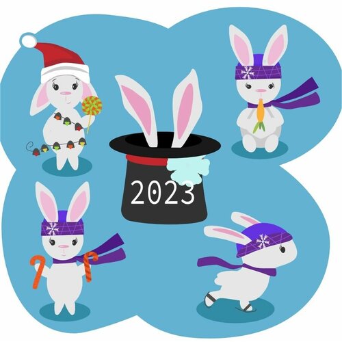 Наклейки стикеры Кролик - символ Нового 2023 года