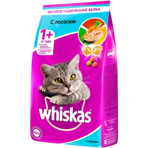 WHISKAS аппетитный обед для взрослых кошек c лососем с нежным паштетом (0,35 + 0,35 кг)