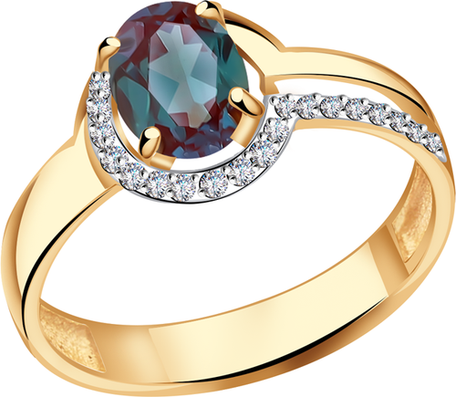 Кольцо Diamant online, золото, 585 проба, александрит, бриллиант, размер 16.5