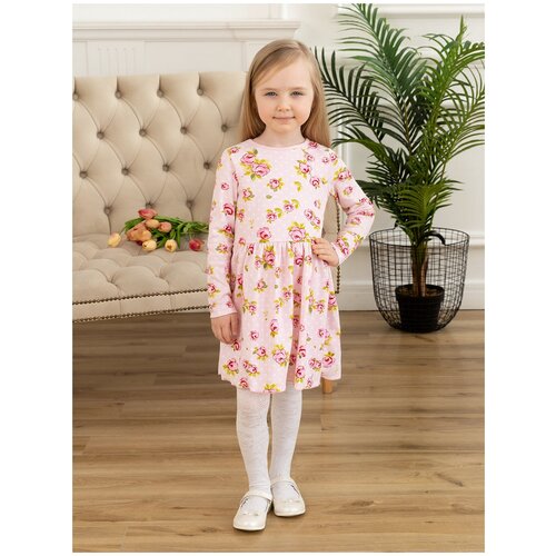 фото Платье для девочки пл-744, утенок, размер 52(86-92) розовый, принт цветы