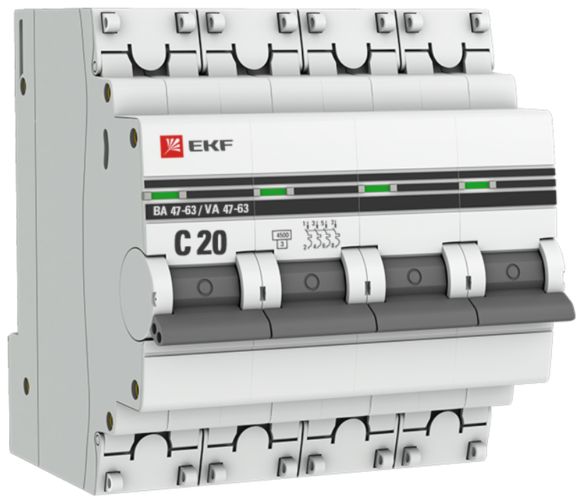   4P 20 (C) 4,5kA  47-63 EKF PROxima mcb4763-4-20C-pro