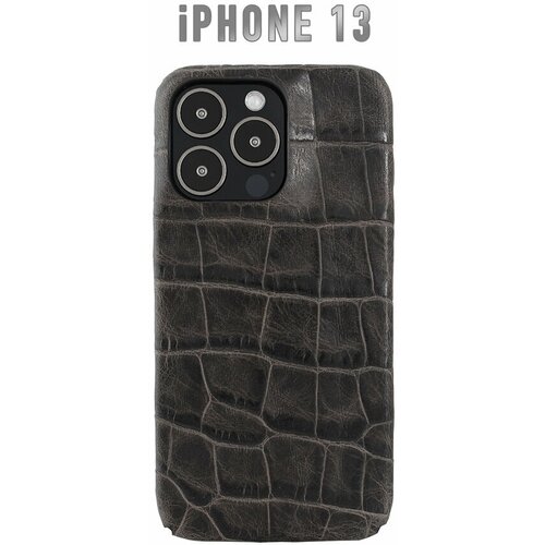 Чехол для IPhone 13 из кожи текстура крокодил темно коричневый