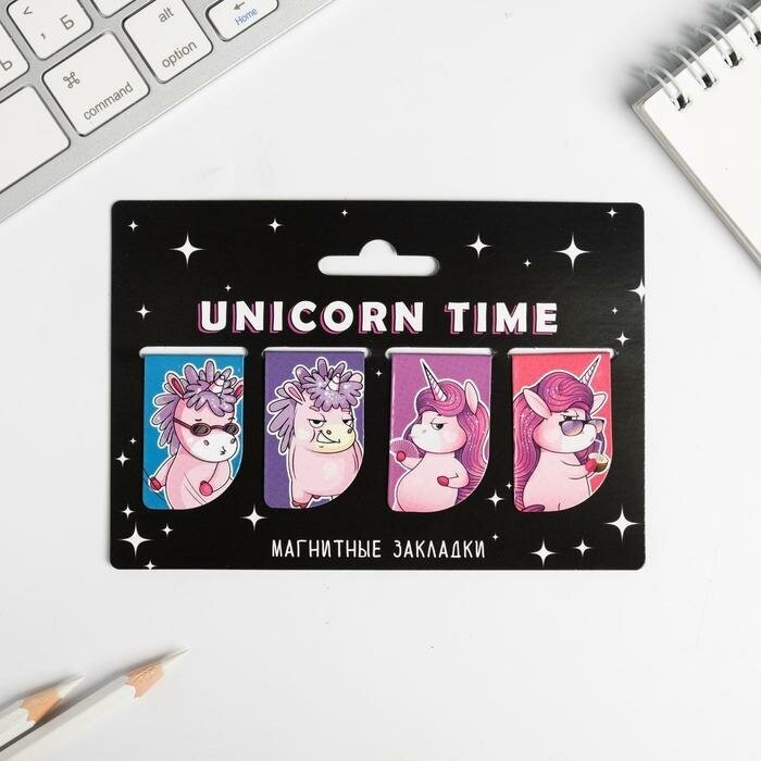 ArtFox Магнитные закладки Unicorn time на открытке, 4 шт