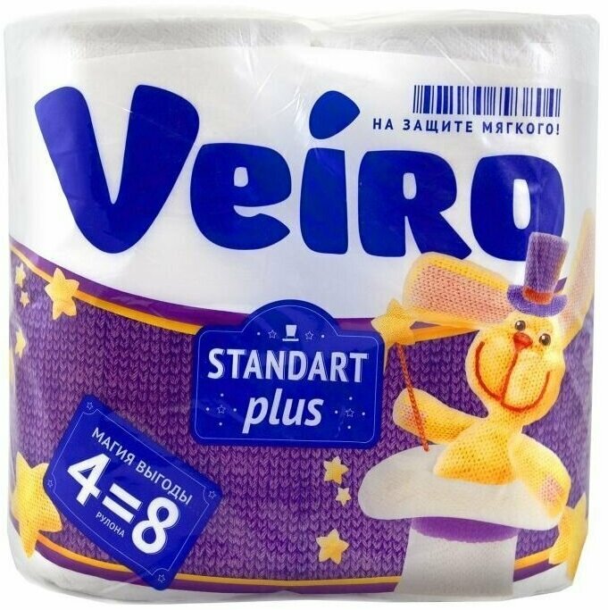 Туалетная бумага Veiro Standart Plus белая двухслойная 4 рул. 140 лист., белый, без запаха Linia Veiro - фото №5