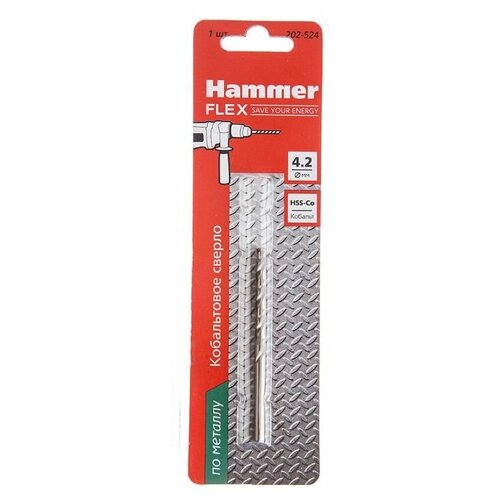 сверло hammer flex 202 405 dr gl 8 0мм 70мм плитка стекло Сверло по металлу Hammer 202-524 DR CO 4.2 x 75 мм