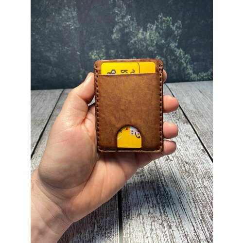 Кредитница натуральная кожа, 2 кармана для карт, 3 визитки, коричневый