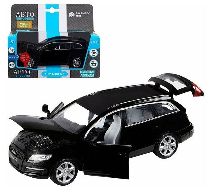 Машина "автопанорама" Audi Q7, черный, 1/32, свет, звук, инерция, в/к 17,5*13,5*9 см JB1251292